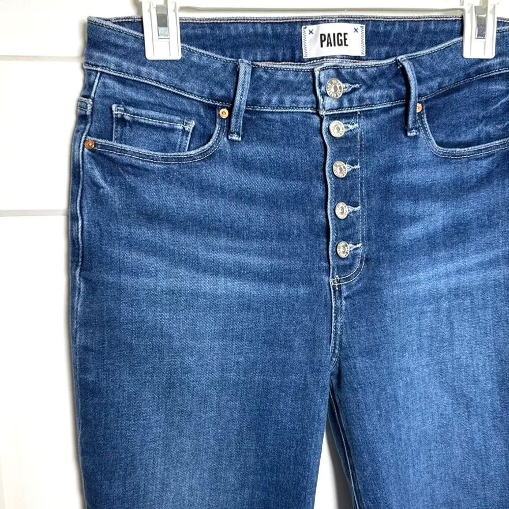 PAIGE Cindy Wonderwall Jean Womens 30 Blue High Rise Wide Leg Raw Hem Button Fly